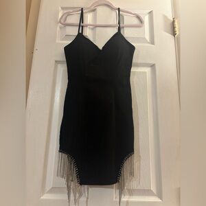 Elegant Black Dress with Fringe Detail